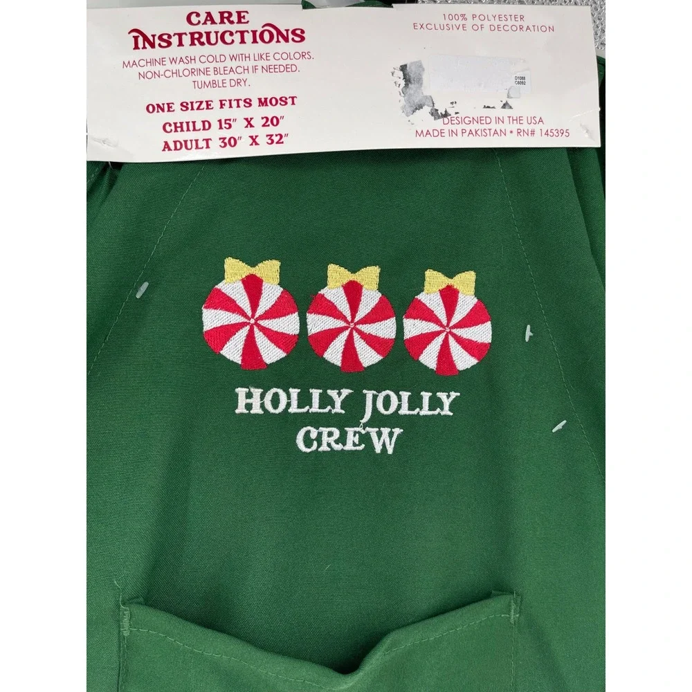 Mommy & Me Apron Set Women Child OS Green New Holly Jolly Crew Christmas 2PK
